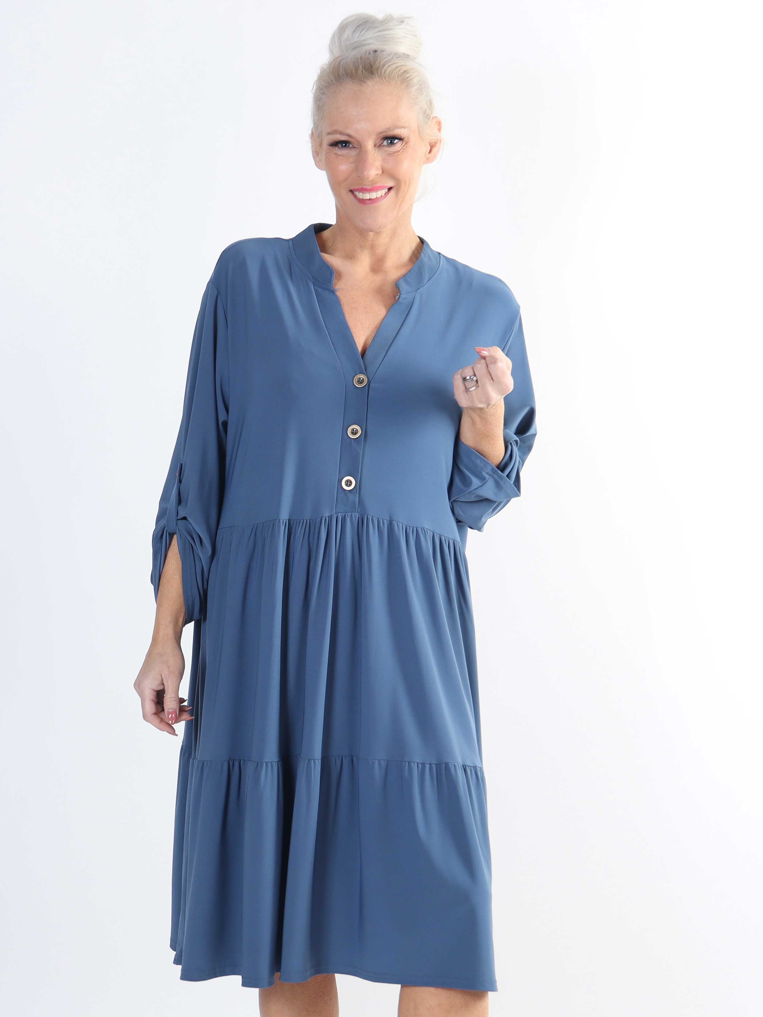 Milano Plain Midi - Enfärgad plus size klänning med lager på lager look